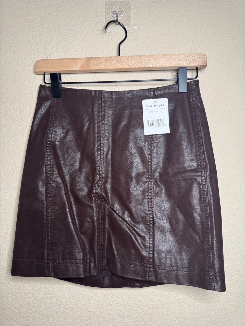 Free People Chocolate Brown Faux Leather Mini Skirt Size 0 New with Tags